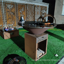 Corten Fire Pit Table Metal Wooden Grill BBQ